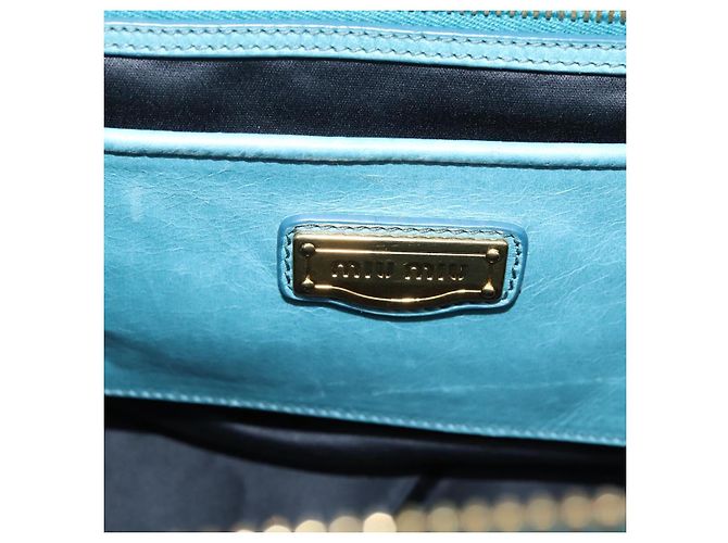 Miu Miu Matelasse Hand Bag Leather 2way Blue Gold - vista 23