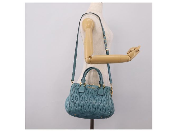 Miu Miu Matelasse Hand Bag Leather 2way Blue Gold - vista 28