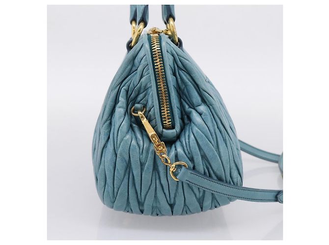 Miu Miu Matelasse Hand Bag Leather 2way Blue Gold - vista 3