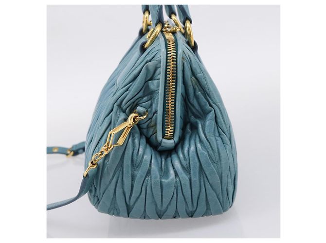 Miu Miu Matelasse Hand Bag Leather 2way Blue Gold - vista 4