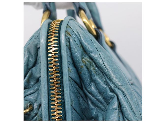 Miu Miu Matelasse Hand Bag Leather 2way Blue Gold - vista 5