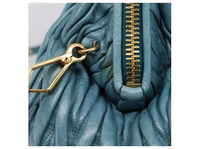 Miu Miu Matelasse Hand Bag Leather 2way Blue Gold - vista 6