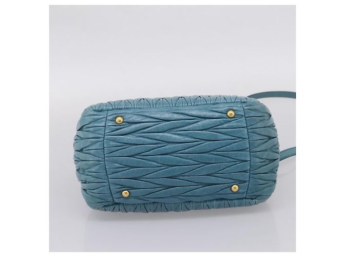 Miu Miu Matelasse Hand Bag Leather 2way Blue Gold - vista 7