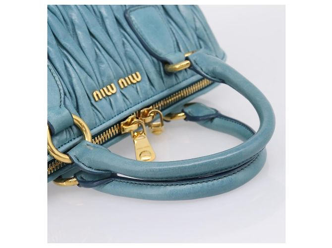 Miu Miu Matelasse Hand Bag Leather 2way Blue Gold - vista 8