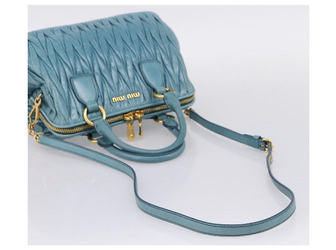 Miu Miu Matelasse Hand Bag Leather 2way Blue Gold - vista 9