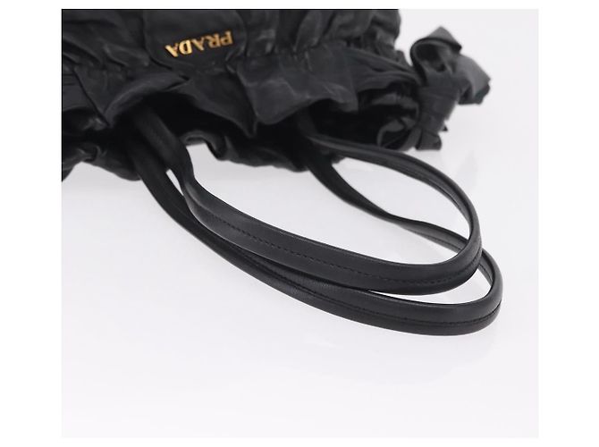 PRADA Side Ribbon Tote Bag Leather Black Gold - vista 10