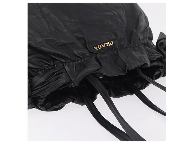 PRADA Side Ribbon Tote Bag Leather Black Gold - vista 14