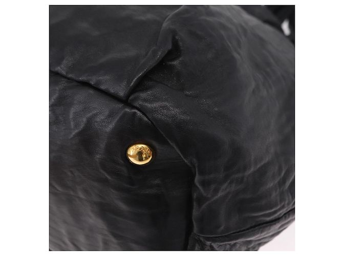 PRADA Side Ribbon Tote Bag Leather Black Gold - vista 17
