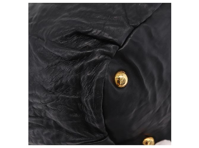 PRADA Side Ribbon Tote Bag Leather Black Gold - vista 18