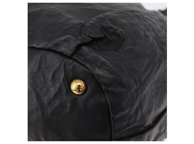PRADA Side Ribbon Tote Bag Leather Black Gold - vista 19