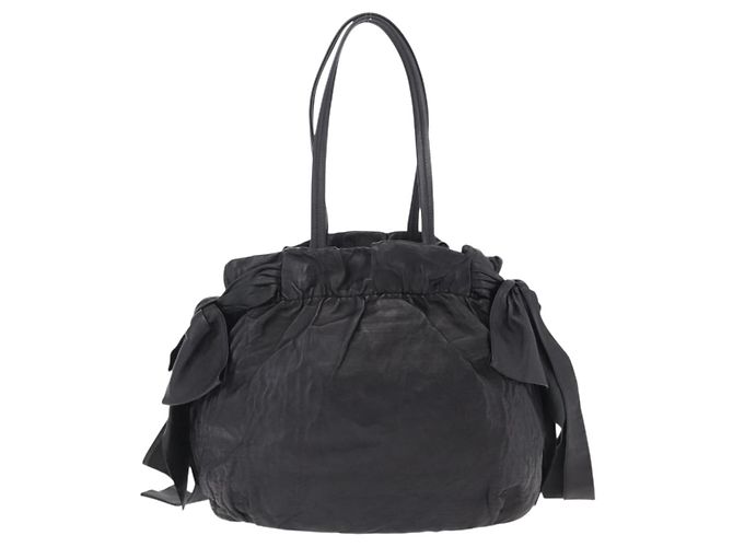 PRADA Side Ribbon Tote Bag Leather Black Gold - vista 2