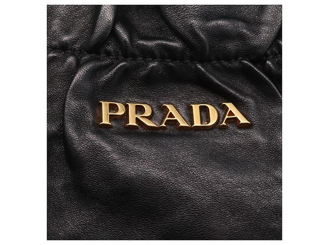 PRADA Side Ribbon Tote Bag Leather Black Gold - vista 20