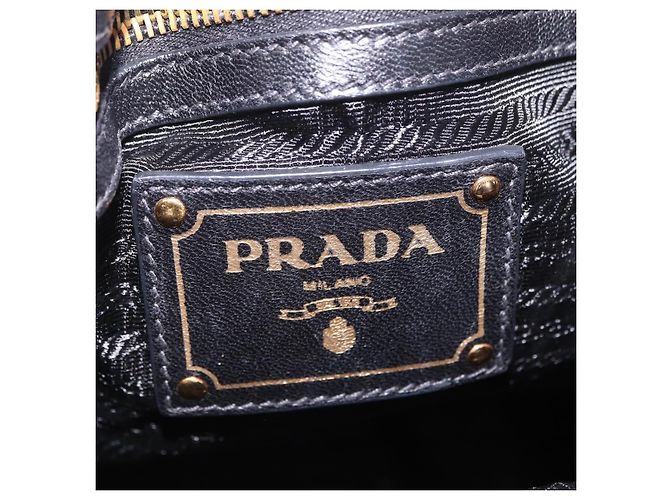 PRADA Side Ribbon Tote Bag Leather Black Gold - vista 21