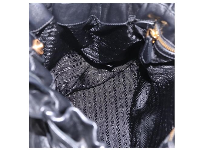 PRADA Side Ribbon Tote Bag Leather Black Gold - vista 23