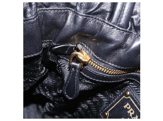 PRADA Side Ribbon Tote Bag Leather Black Gold - vista 24