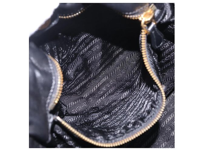 PRADA Side Ribbon Tote Bag Leather Black Gold - vista 25