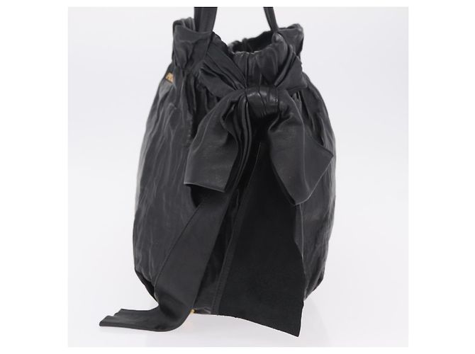 PRADA Side Ribbon Tote Bag Leather Black Gold - vista 3