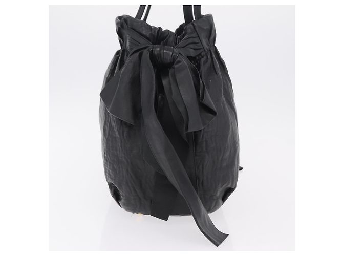 PRADA Side Ribbon Tote Bag Leather Black Gold - vista 5