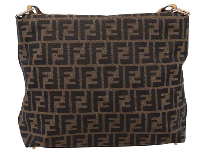 FENDI Zucca Canvas Shoulder Bag Brown Black - vista 2