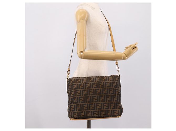 FENDI Zucca Canvas Shoulder Bag Brown Black - vista 22