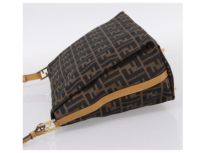 FENDI Zucca Canvas Shoulder Bag Brown Black - vista 3