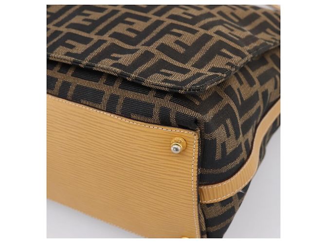 FENDI Zucca Canvas Shoulder Bag Brown Black - vista 9