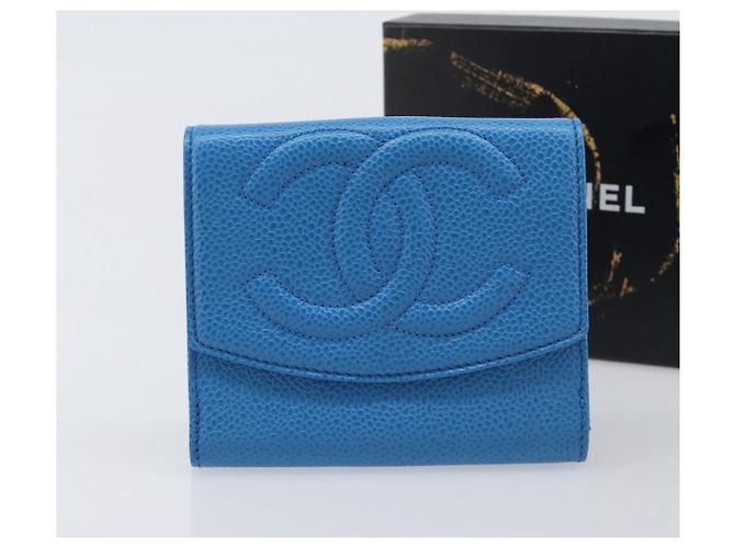 CHANEL COCO Mark Wallet Caviar Skin Blue Gold CC - vista 12