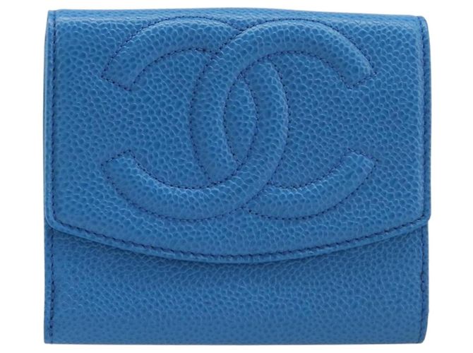 CHANEL COCO Mark Wallet Caviar Skin Blue Gold CC - vista 13