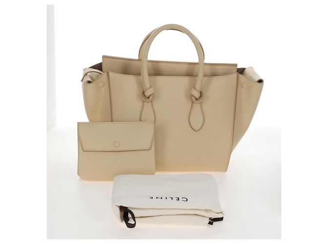 Céline CELINE Tie bag Sac à main Cuir Beige Ton Or - vue 12