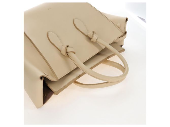 Céline CELINE Tie bag Sac à main Cuir Beige Ton Or - vue 14