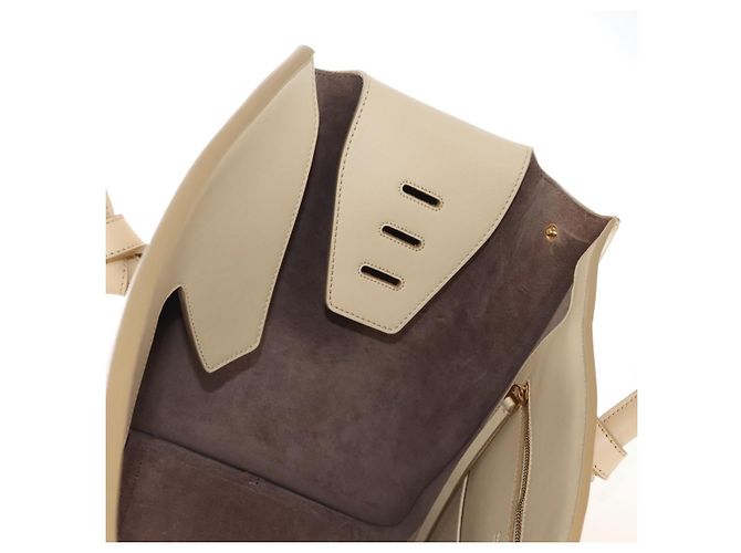 Céline CELINE Tie bag Sac à main Cuir Beige Ton Or - vue 21