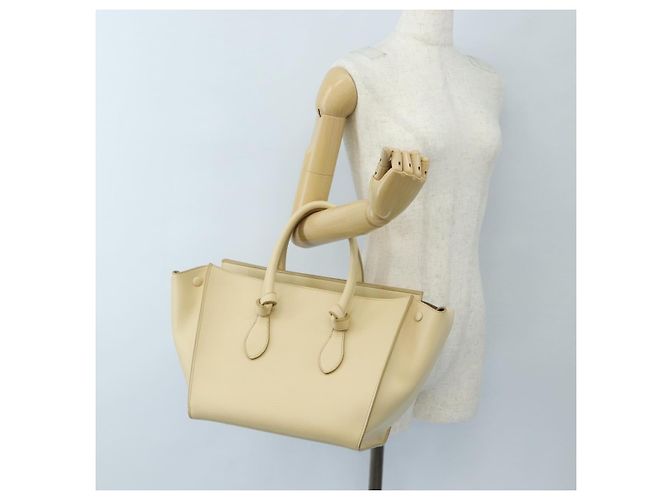 Céline CELINE Tie bag Sac à main Cuir Beige Ton Or - vue 34