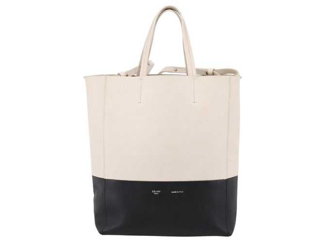 Céline CELINE Vertical Cabas Small Hand Bag Leather 2way White Silver - vista 13