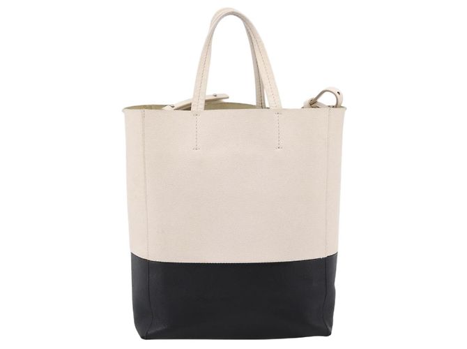 Céline CELINE Vertical Cabas Small Hand Bag Leather 2way White Silver - vista 2