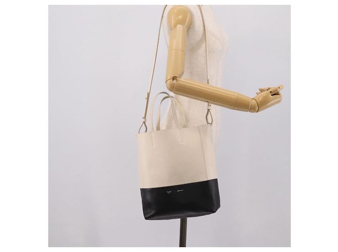 Céline CELINE Vertical Cabas Small Hand Bag Leather 2way White Silver - vista 27