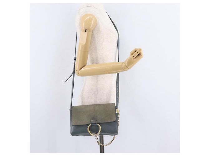 Chloé Chloe Fay Shoulder Bag Leather Suede Gray Gold - vista 30