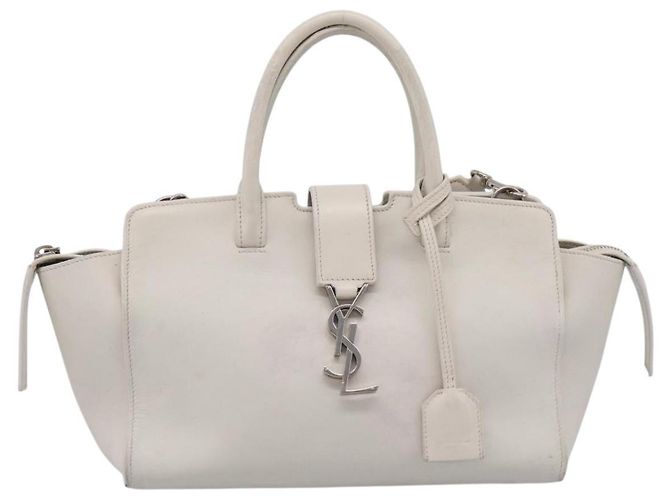 Autre Marque Saint Laurent Leather Baby Cabas Hand Bag 2way White Silver - vista 2