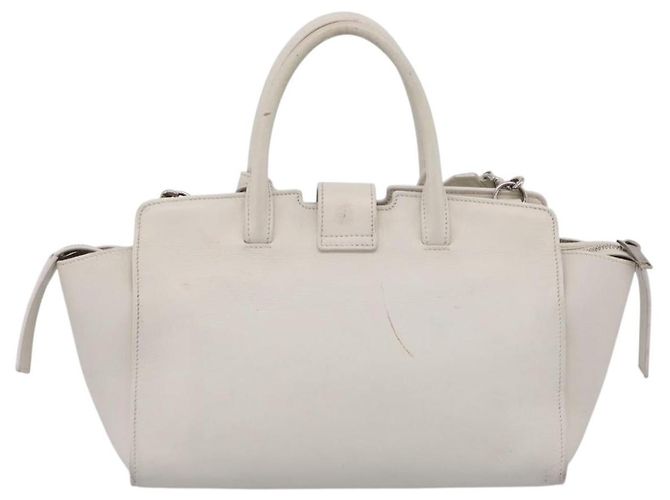 Autre Marque Saint Laurent Leather Baby Cabas Hand Bag 2way White Silver - vista 3