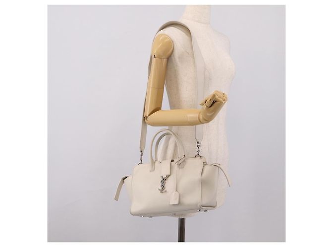 Autre Marque Saint Laurent Leather Baby Cabas Hand Bag 2way White Silver - vista 30