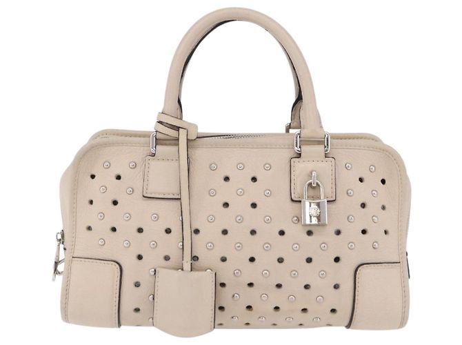 LOEWE Anagram Amazona 28 Hand Bag Leather Ivory Silver - vista 13