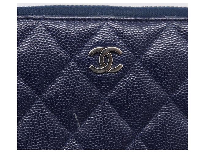 CHANEL Matelasse Long Wallet Caviar Skin Navy Silver CC - vista 13