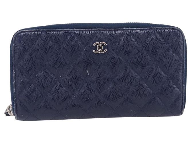 CHANEL Matelasse Long Wallet Caviar Skin Navy Silver CC - vista 2
