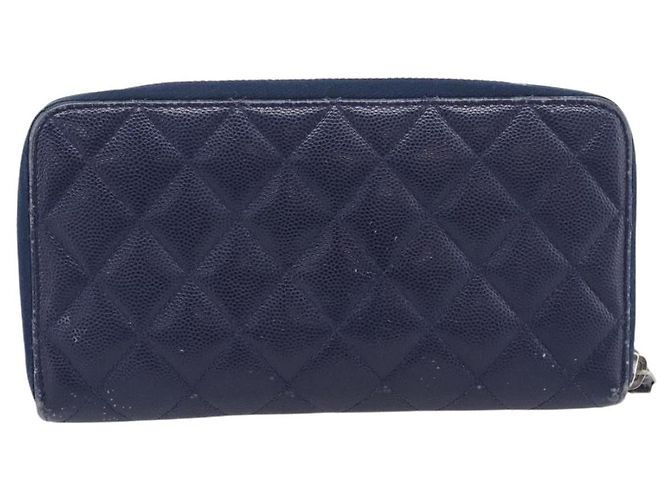 CHANEL Matelasse Long Wallet Caviar Skin Navy Silver CC - vista 3