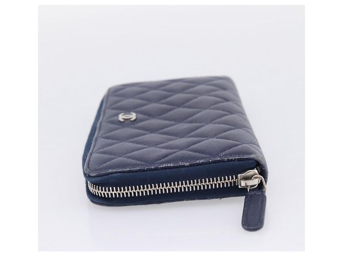 CHANEL Matelasse Long Wallet Caviar Skin Navy Silver CC - vista 4