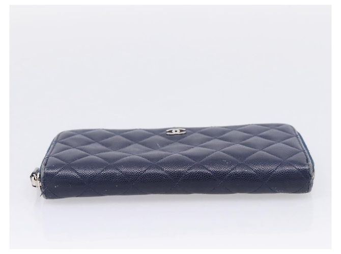 CHANEL Matelasse Long Wallet Caviar Skin Navy Silver CC - vista 7
