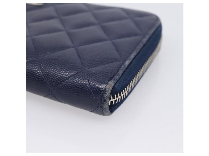 CHANEL Matelasse Long Wallet Caviar Skin Navy Silver CC - vista 8
