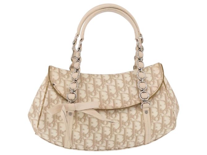 Christian Dior Trotter Canvas Romantic Hand Bag PVC Beige Silver - vista 13