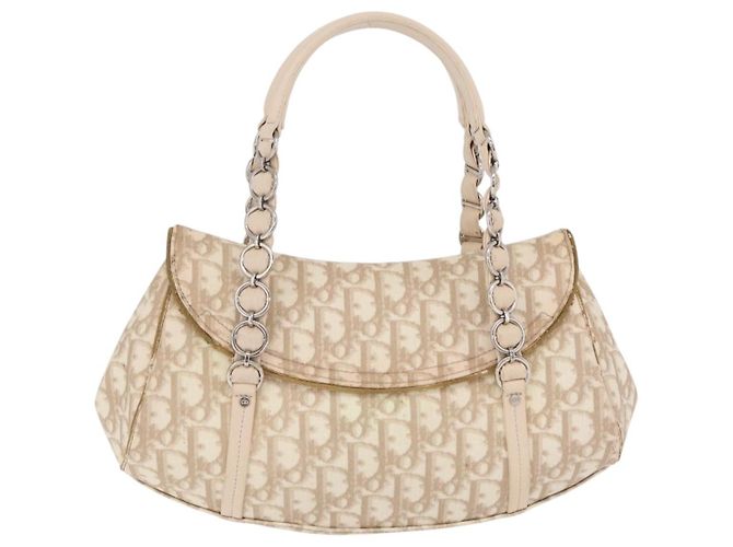 Christian Dior Trotter Canvas Romantic Hand Bag PVC Beige Silver - vista 2