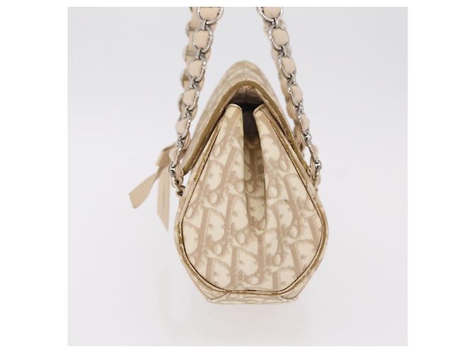 Christian Dior Trotter Canvas Romantic Hand Bag PVC Beige Silver - vista 3