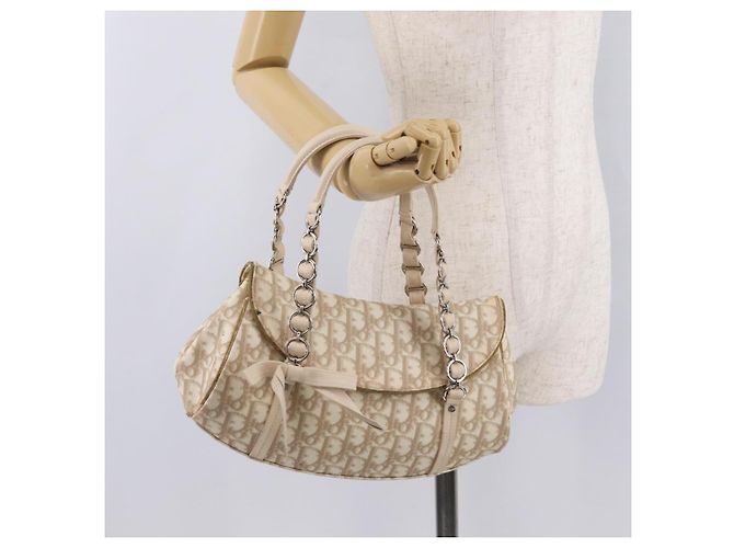 Christian Dior Trotter Canvas Romantic Hand Bag PVC Beige Silver - vista 30